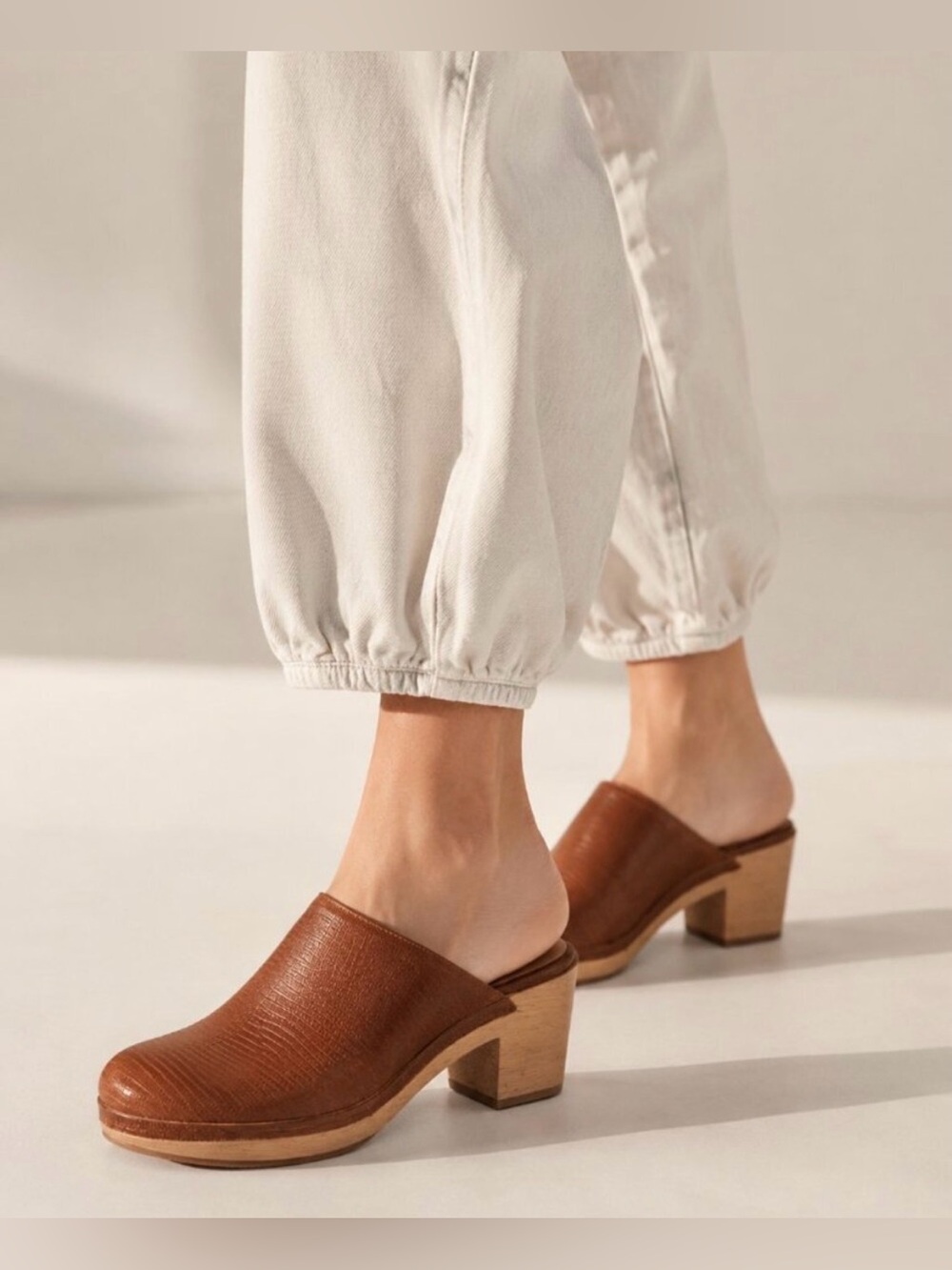 Madewell Brown Leather Wooden Heel Mules